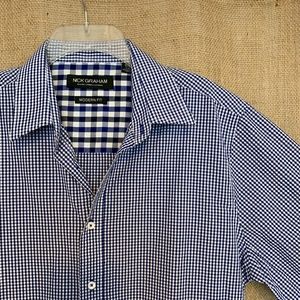 NICK GRAHAM Mens Dress Shirt Modern Fit Blue White